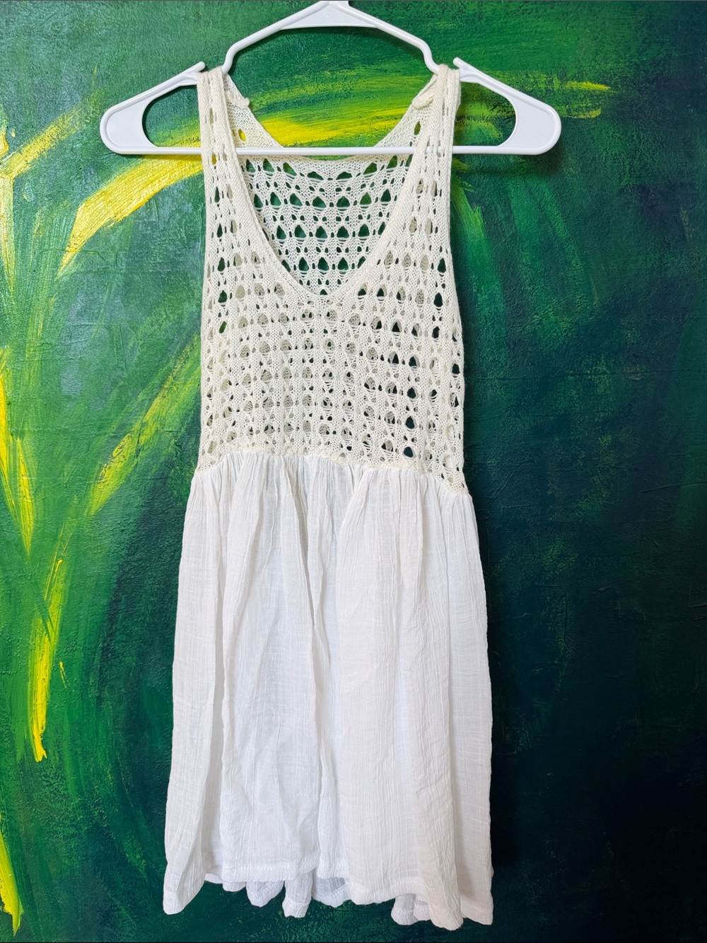 SHEIN White Crochet Bodice Gauze Tank Dress